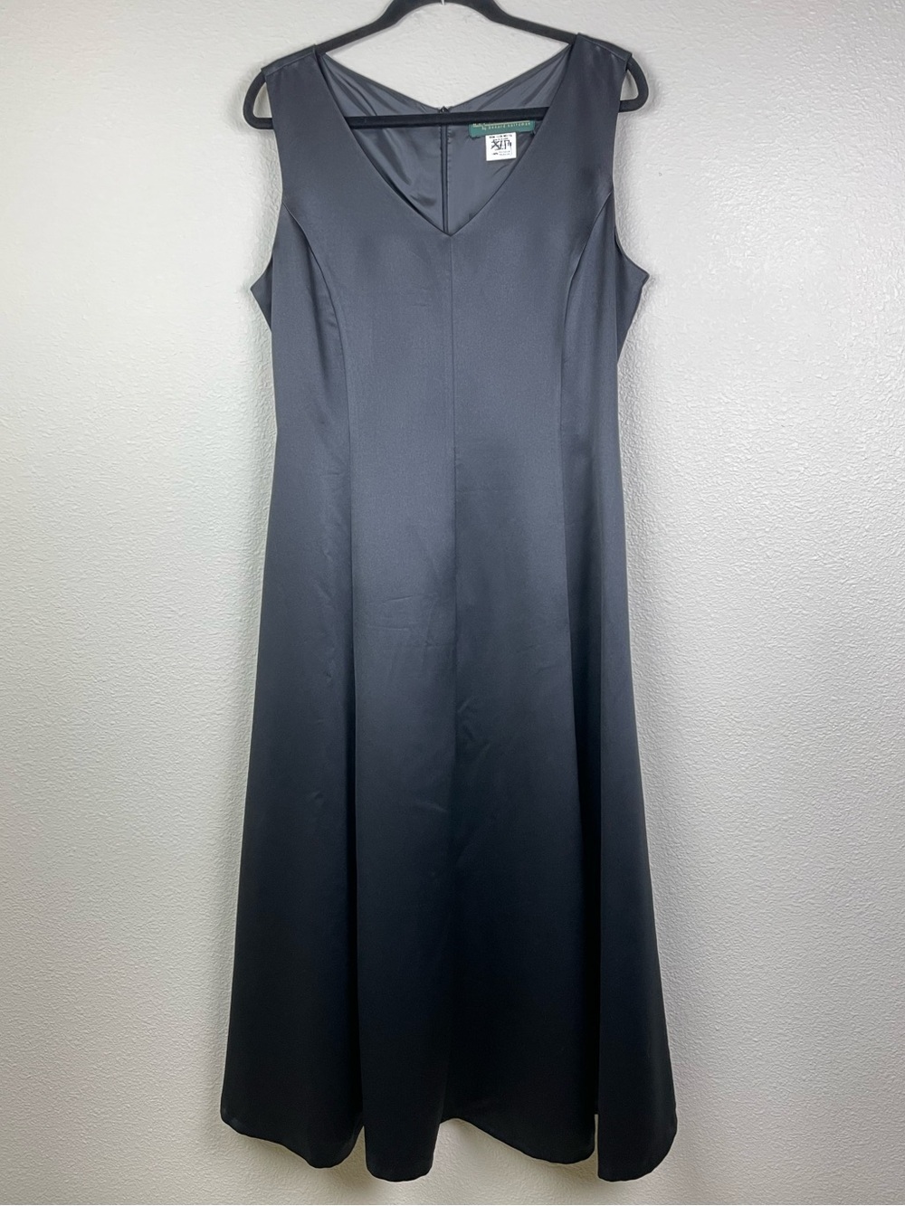 Harve Benard Women's 14 Black Satin A-Line Midi Dress Formal Wedding Tie Back